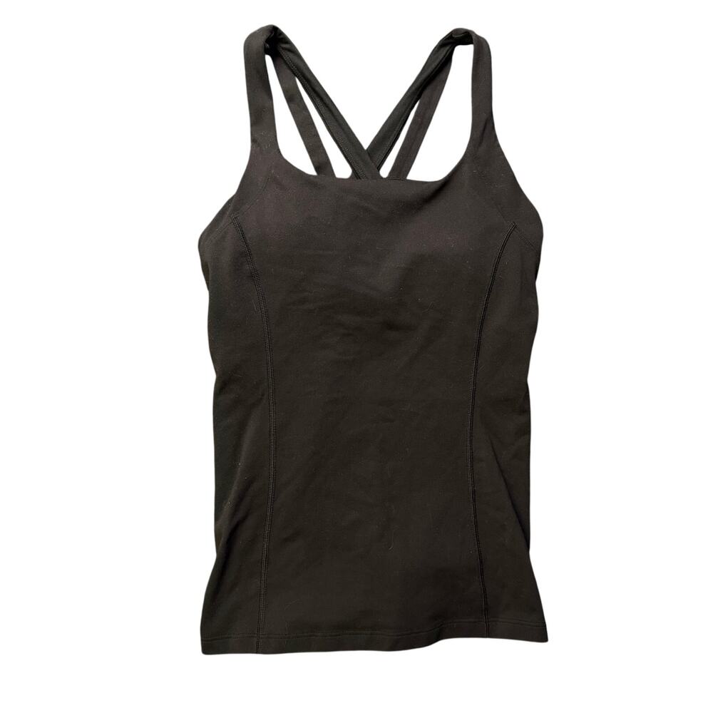 Lululemon Power Y Tank Top Size 8 Black Strappy Criss Cross Back Built In Bra